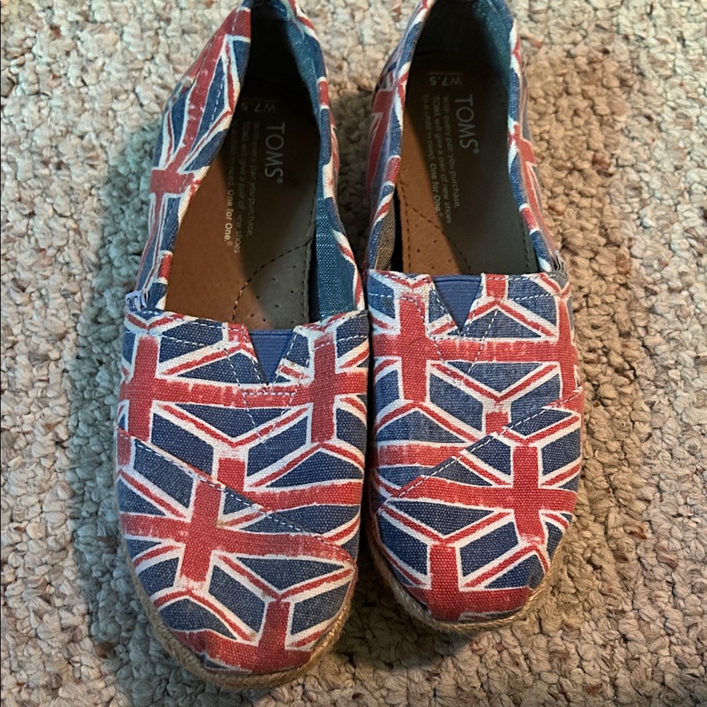 Toms Women's Canvas Slip-On Shoes in Red and Blue Union Jack Print